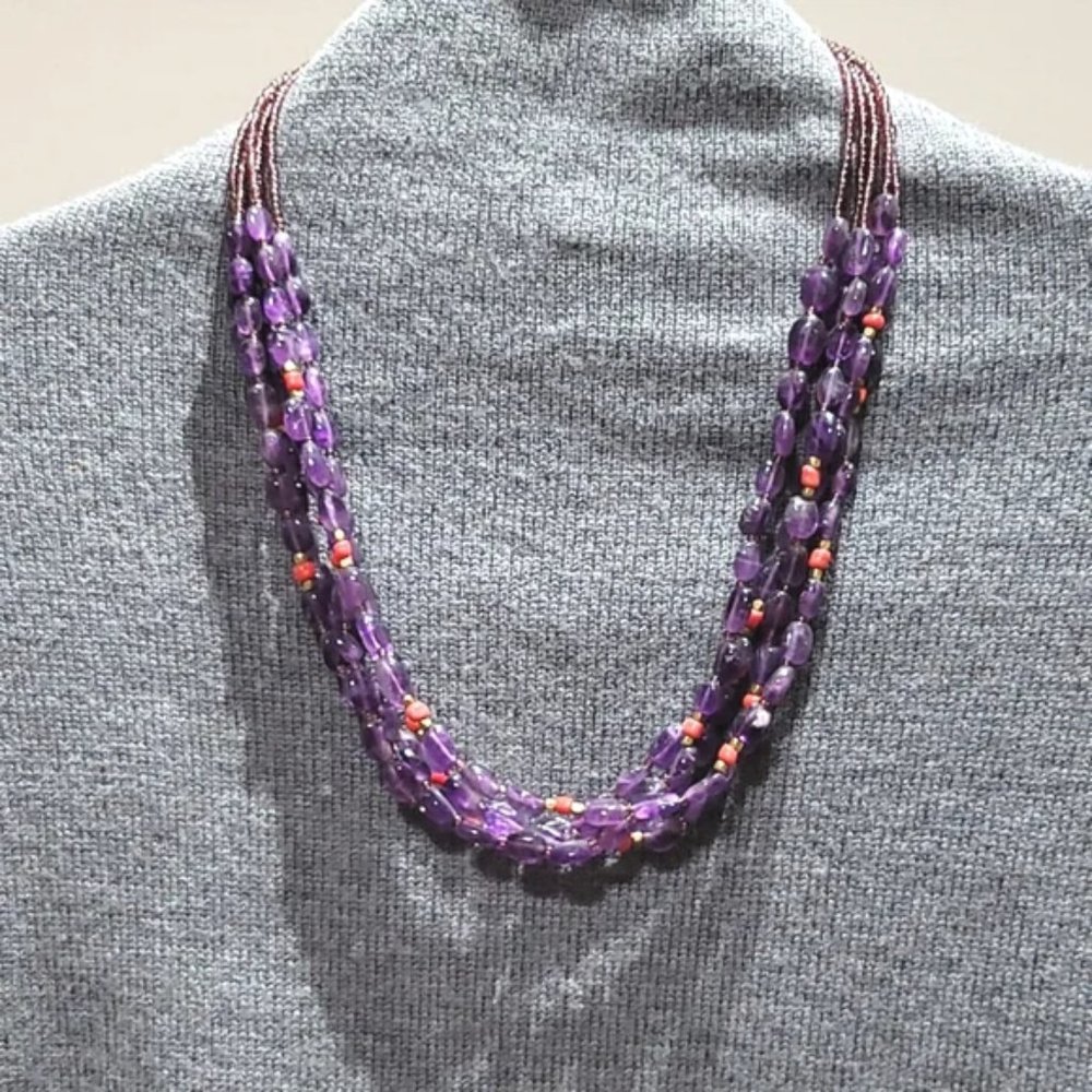 5 Strands Natural Amethyst gemstone necklace 20"